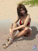 Dziewczyna w czerwonym bikini na plazy